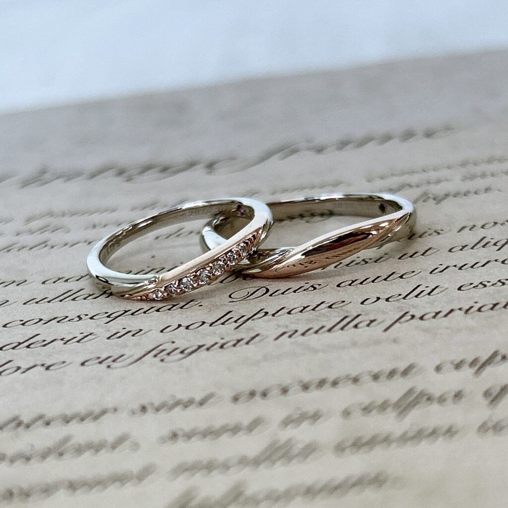 ピンクゴールドとプラチナの結婚指輪