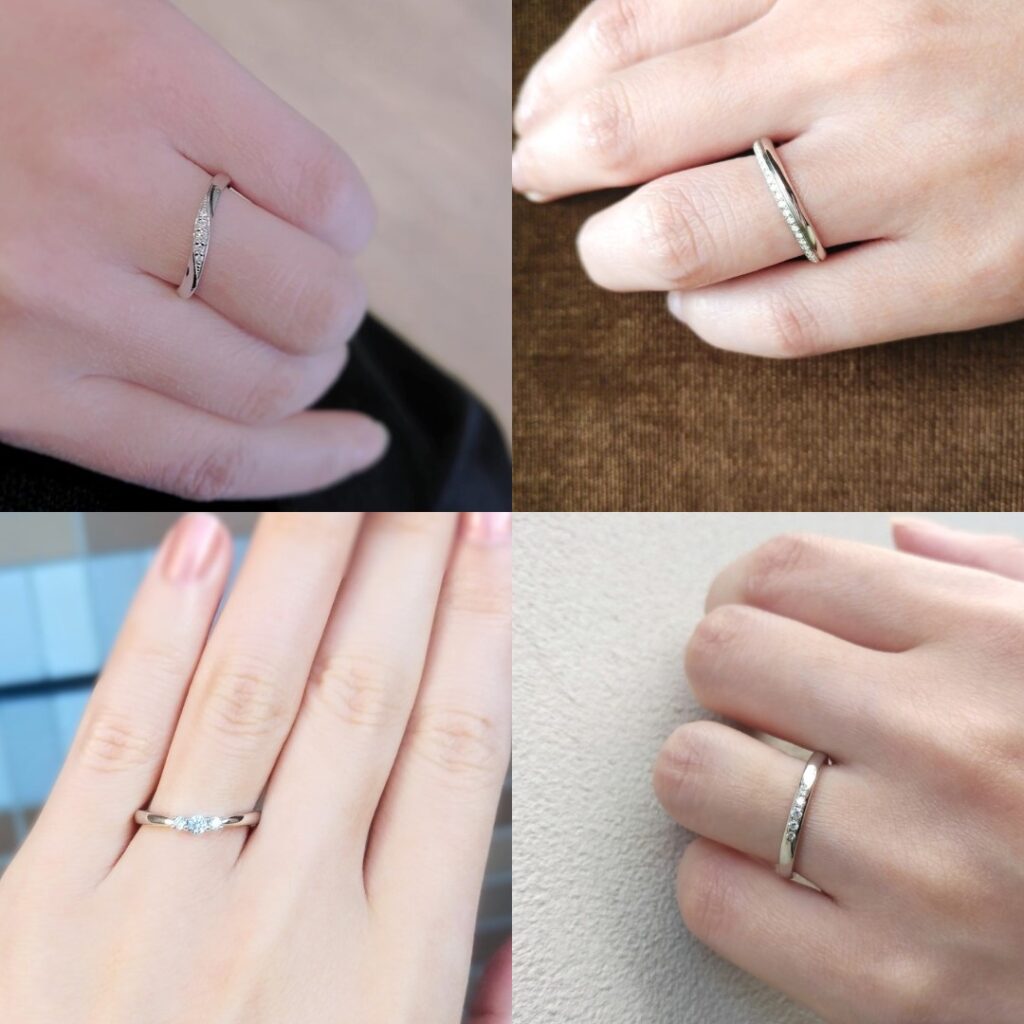 プラチナの結婚指輪を着けた手元