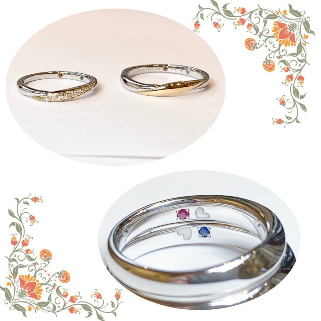 誕生石を留めた結婚指輪